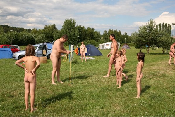 Naturists arrived on the nature on a car Naturists arrived on the nature on a car